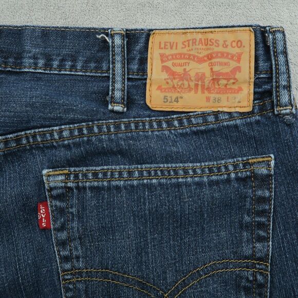 Levi's 514 Jeans Mens Size 38x32 Dark Blue Classic Straight 100% Cotton Denim - Picture 6 of 16